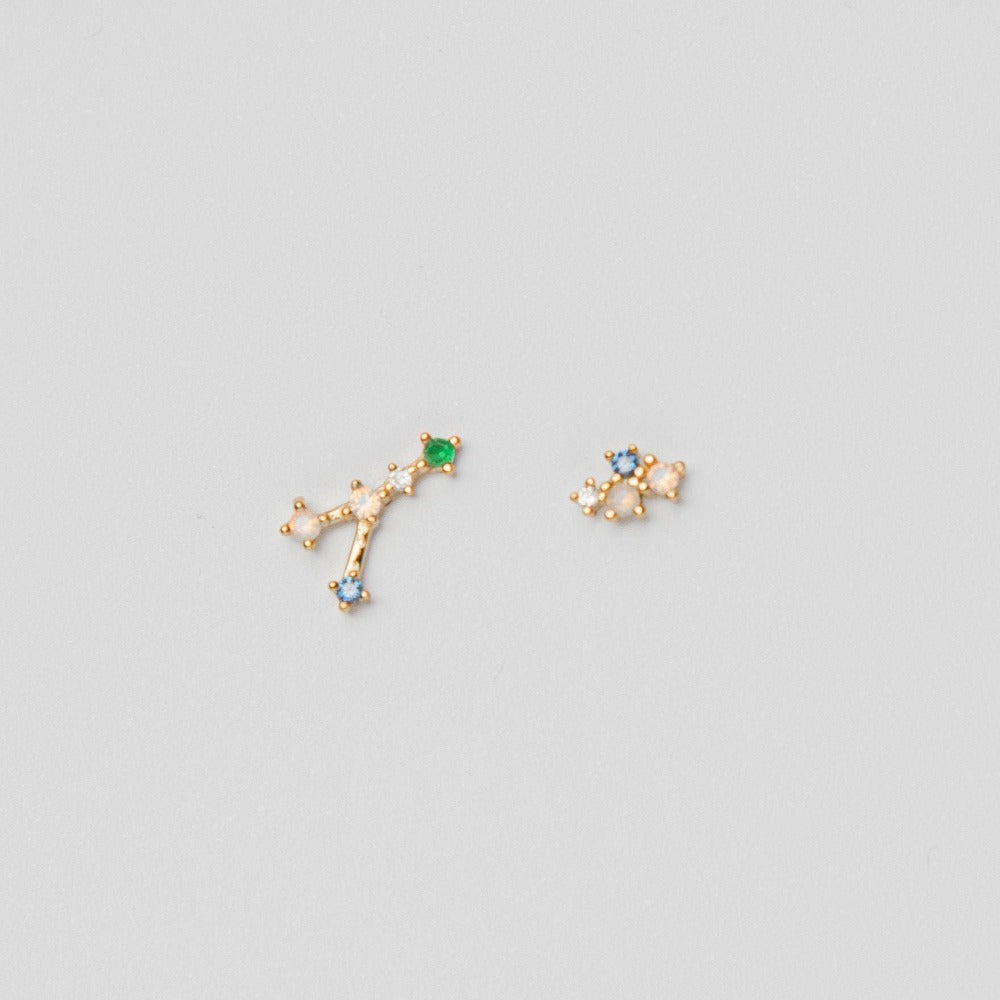 Cancer Sign Constellation Earrings, Celestial Jewelry, Sterling silver Cancer Zodiac Studs, Mismatched Stud Earrings with zircon