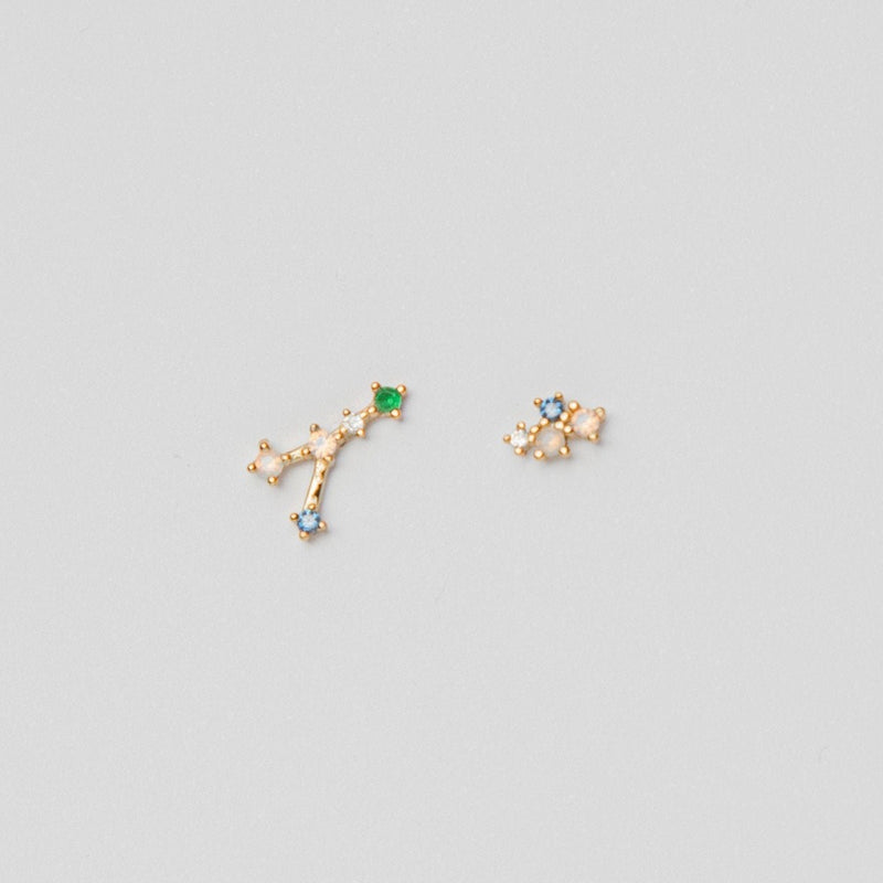 Cancer Sign Constellation Earrings, Celestial Jewelry, Sterling silver Cancer Zodiac Studs, Mismatched Stud Earrings with zircon