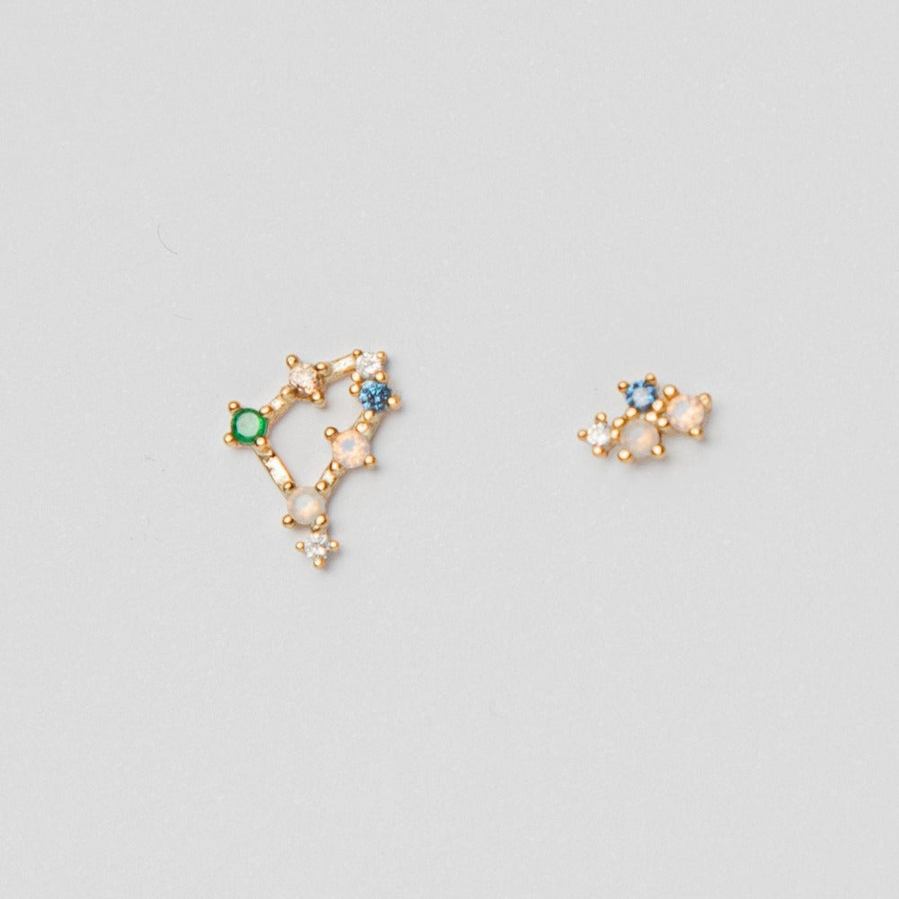 Capricorn Sign Constellation Earrings, Celestial Jewelry, Sterling silver Capricorn Zodiac Studs, Mismatched Stud Earrings with zircon