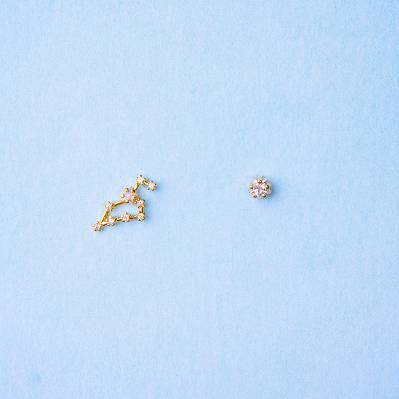 Leo Sign Constellation Earrings with Crystals, Celestial Jewelry Zodiac Sign Studs, Leo Star Dainty Mismatched  Stud Earrings, Friend Gift