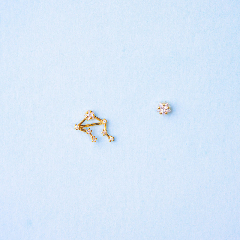 Libra Sign Constellation Earrings with Crystals, Celestial Jewelry, Zodiac Sign Studs, Libra Star Dainty Mismatched  Stud Earrings