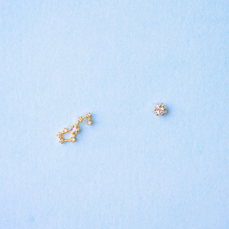 Scorpio Sign Constellation Earrings with Crystals, Celestial Jewelry Zodiac Sign Studs, Scorpio Star Dainty Mismatched  Stud Earrings