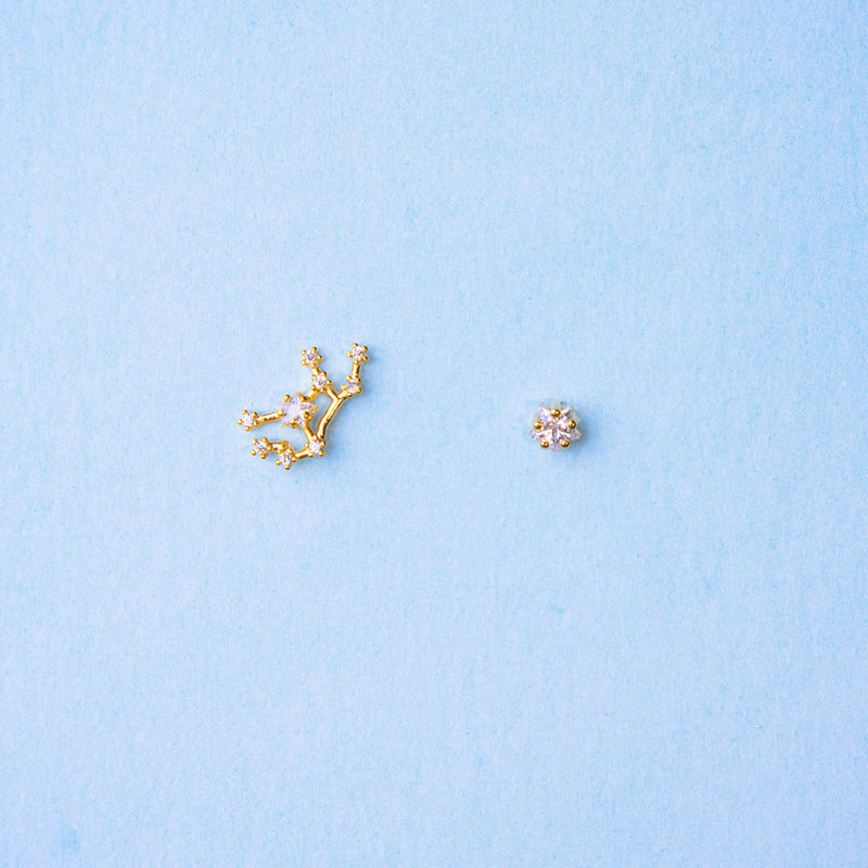 Virgo Sign Constellation Earrings with Crystals, Celestial Jewelry, Zodiac Sign Studs, Virgo Star Dainty Mismatched  Stud Earrings, BFF Gift