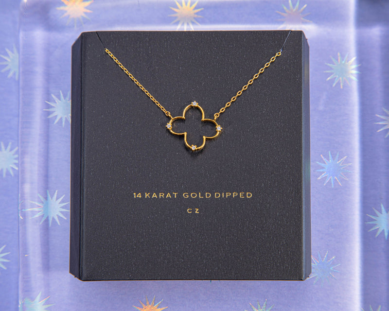 Gold Clover Necklace, 14k gold plated Clover Pendant, Gift for her, Gold Clover Zircon Dainty necklace, Good luck Jewelry