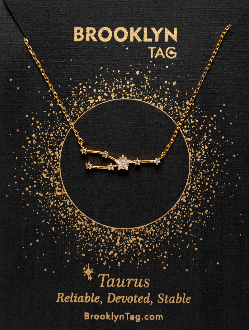 Taurus Constellation Necklace with Crystals, Celestial Jewelry, Zodiac Sign Necklace, Horoscope Star Dainty Necklace, Birthday Gift