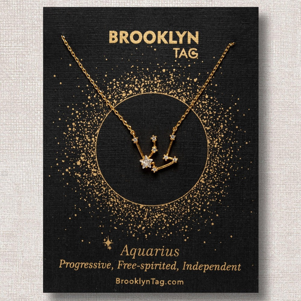 Aquarius Sign Constellation Necklace with Crystals, Celestial Jewelry, Zodiac Sign Necklace, Star Dainty Necklace, Bridesmaids Gift, Zodiacs