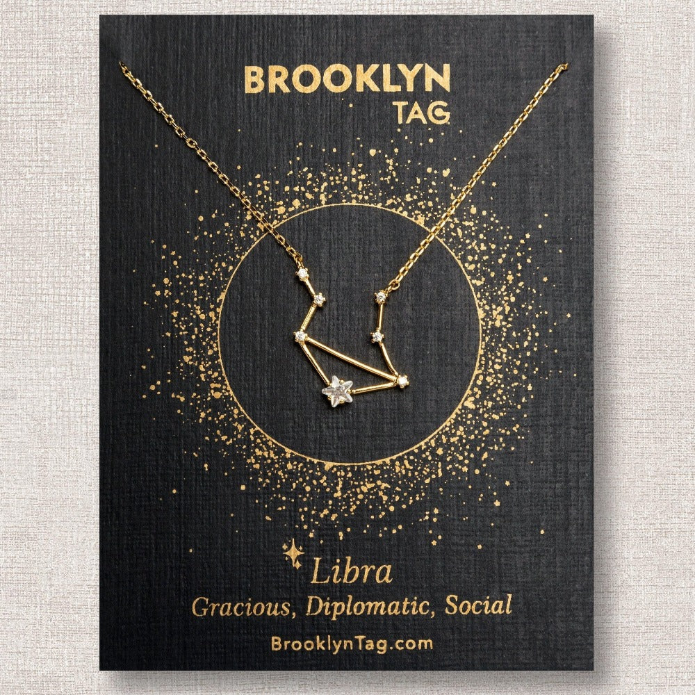 Libra Sign Constellation Necklace with Crystals, Celestial Jewelry Zodiac Sign Necklace, Star Dainty Necklace, Bridesmaids Gift, Zodiacs