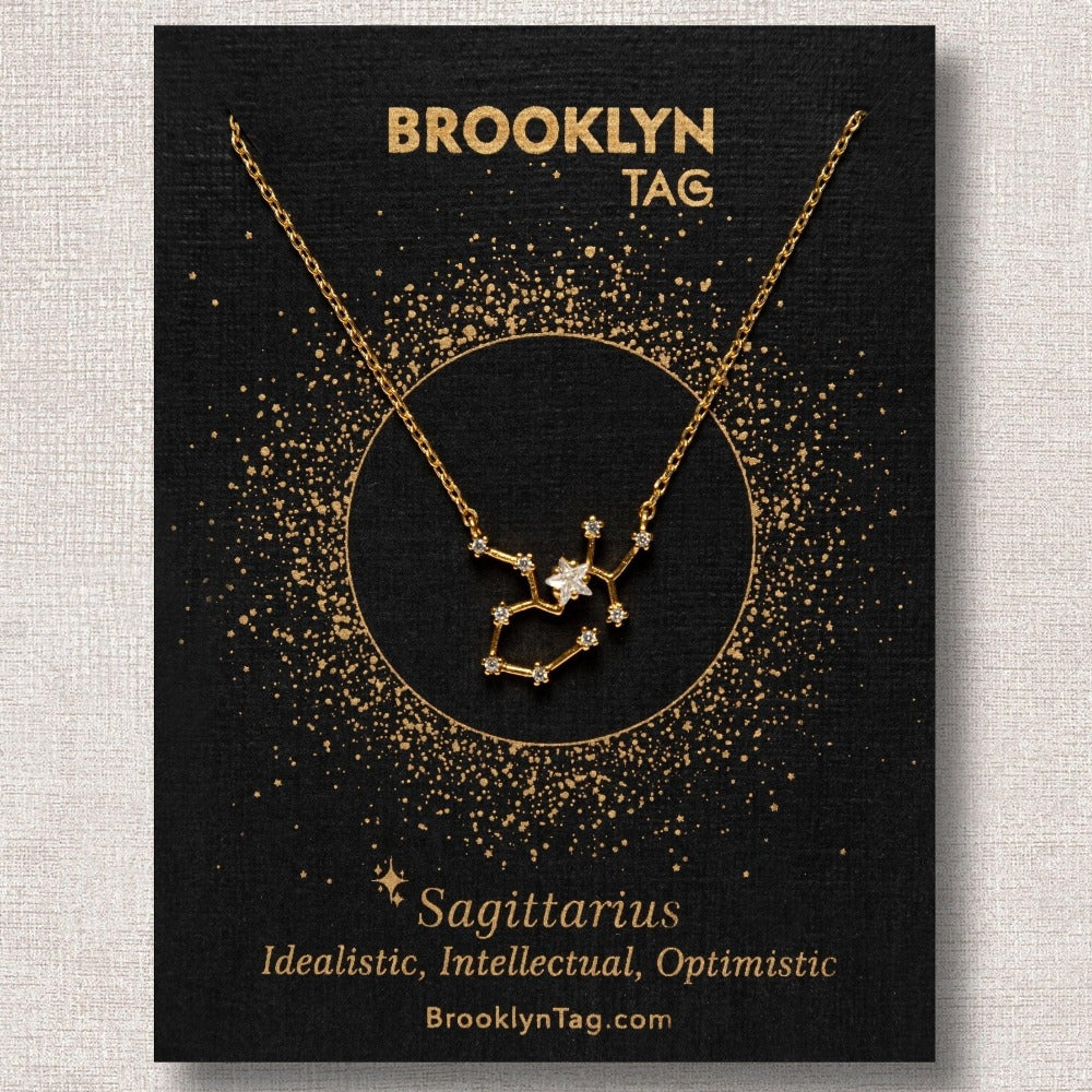 Sagittarius Sign Constellation Necklace with Crystals, Celestial Jewelry Zodiac Sign Necklace, Star Dainty Necklace, Birthday Gift Jewelry