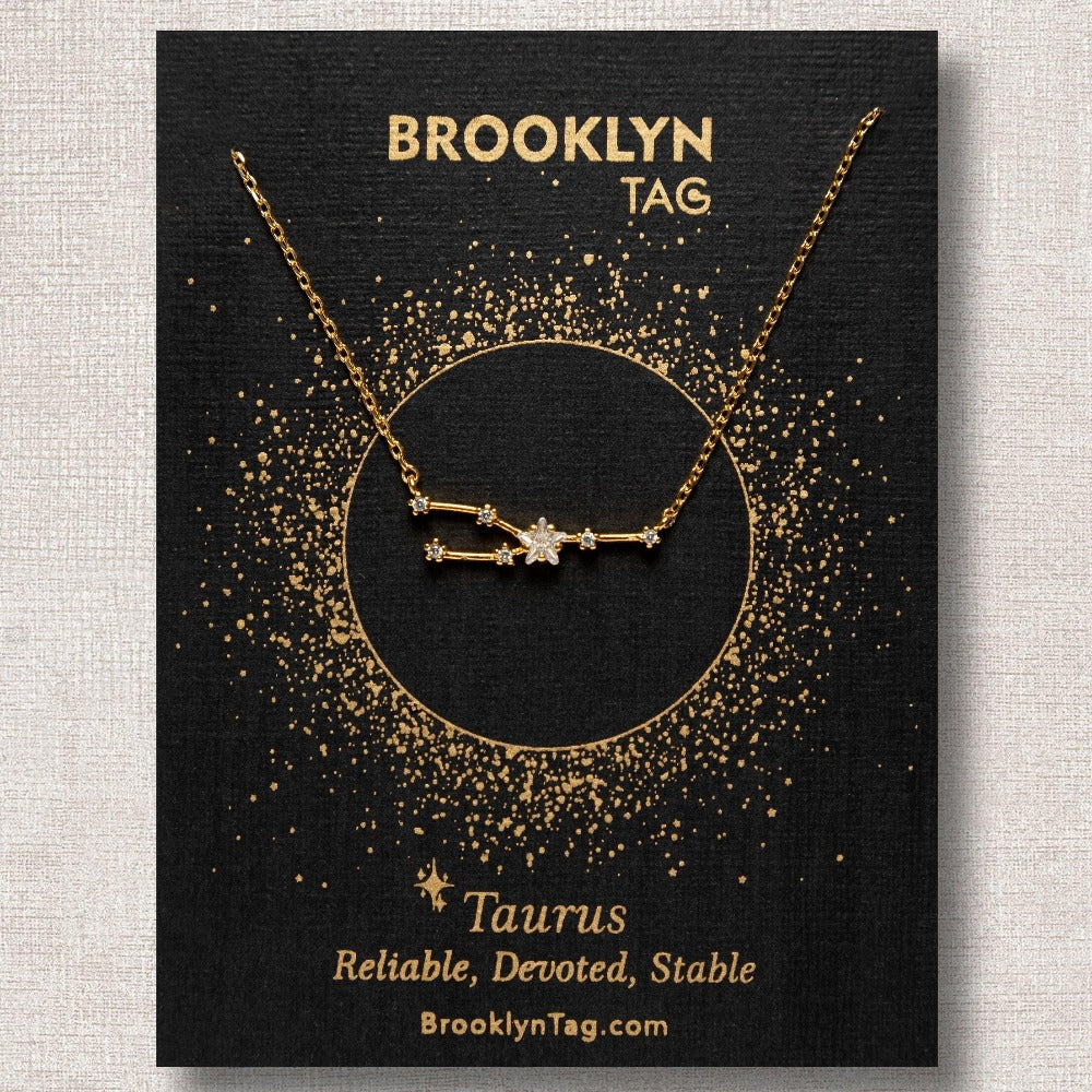 Taurus Constellation Necklace with Crystals, Celestial Jewelry, Zodiac Sign Necklace, Horoscope Star Dainty Necklace, Birthday Gift