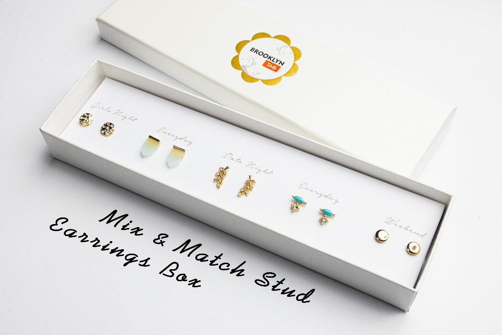 Mini Studs Gift Box with 5 pairs earrings, Minimalist jewelry, Mix and Match earrings, Hanukkah Gift, Holiday gift