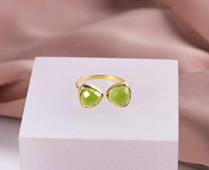 Peridot Ring, August Birthstone, Sterling silver 18k gold plated ring,  Gold Vermeil ring, Green Gemstone, Adjustable one size ring