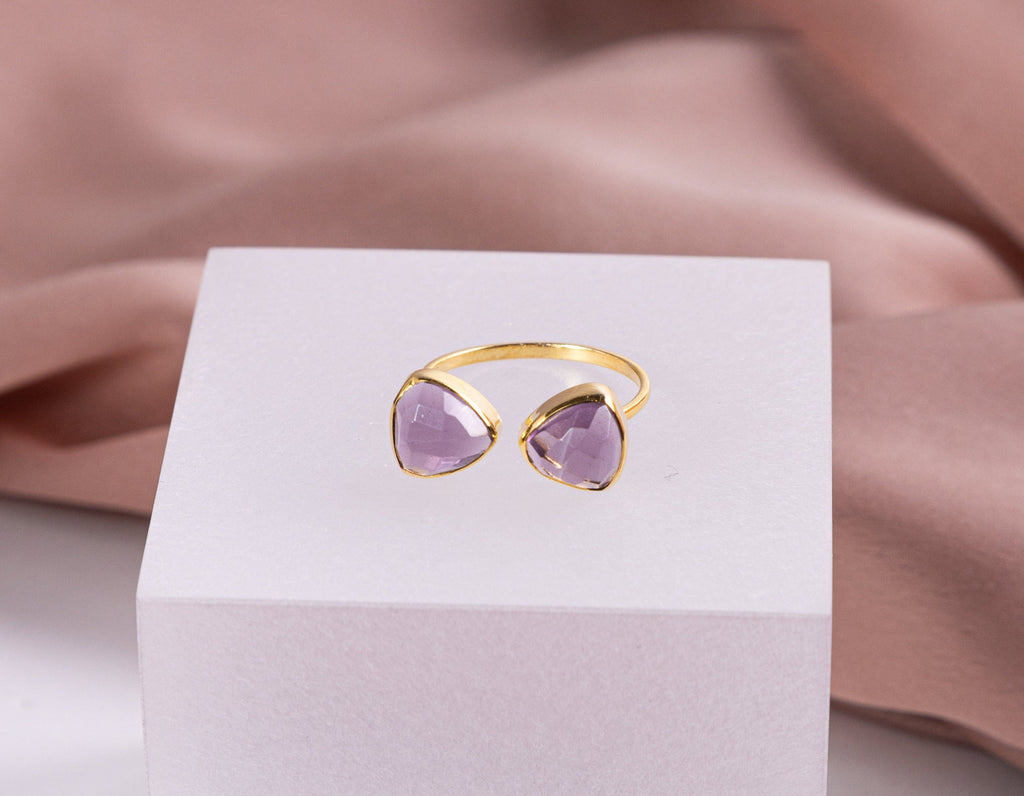 Amethyst Ring, February Birth stone, Sterling silver 18k gold plated ring,  Gold Vermeil ring, Purple Gemstone, Adjustable one size ring