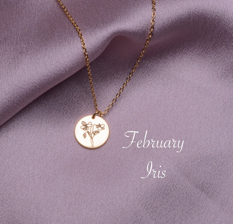 February Birth Flower Necklace, Bridesmaids gift, 14k Gold Dipped Flower pendant, Dainty Birth month flower Jewelry, Ready to ship gift