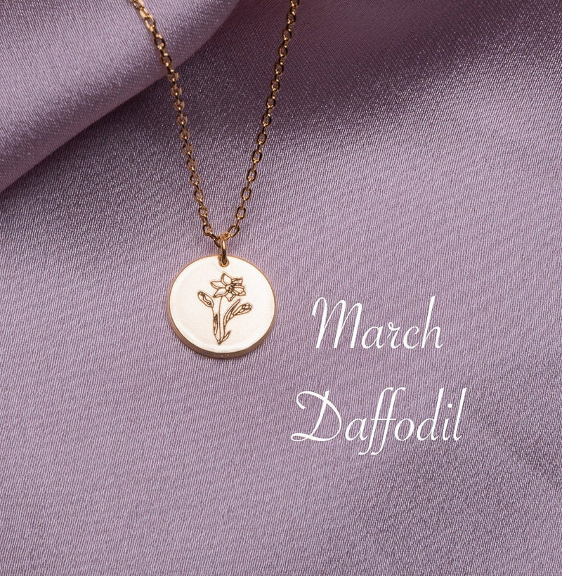 March Birth Flower Necklace, 14k Gold Dipped Flower pendant, Bridesmaids gift, Dainty Birth month flower Jewelry, Ready to ship gift