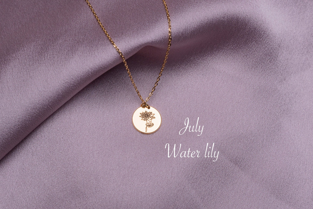 July Birth Flower Necklace, Floral necklace, Bridesmaids gift, 14k Gold Dipped Flower pendant, Dainty Birth month floral Jewelry