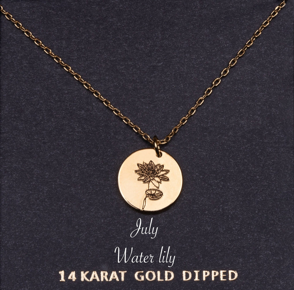 July Birth Flower Necklace, Floral necklace, Bridesmaids gift, 14k Gold Dipped Flower pendant, Dainty Birth month floral Jewelry