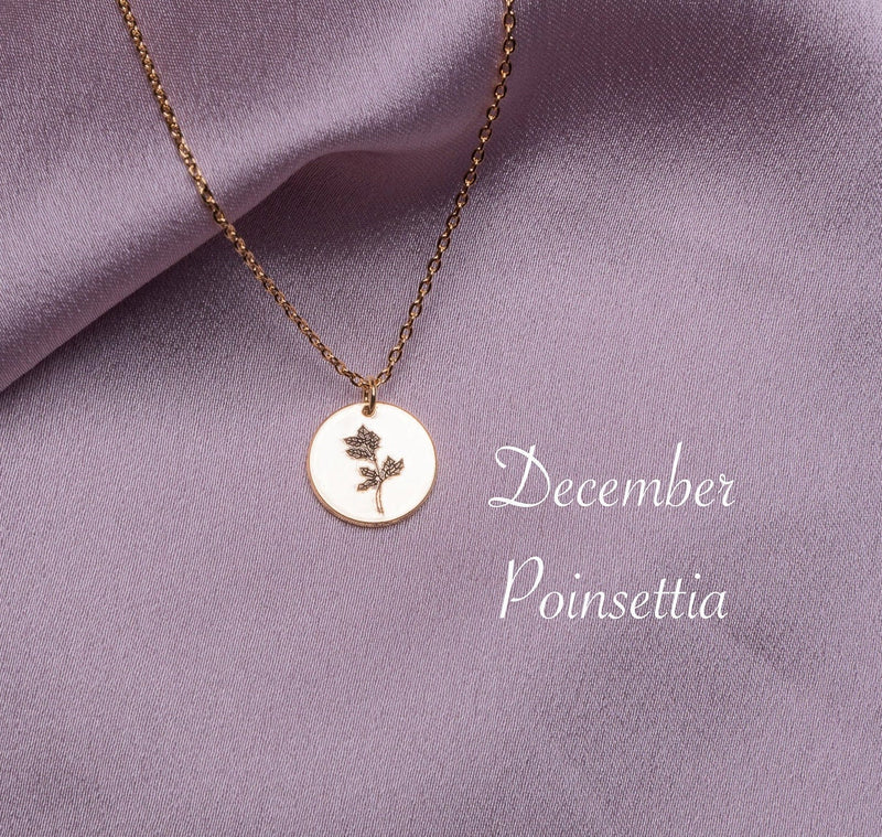Birth Flower Necklace For December, Floral necklace minimalist, Birth month Flower pendant, Dainty necklace 14k gold dipped, Gift for her
