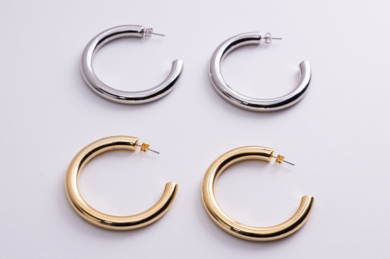 Statement Hoop earrings, Gold Dipped Open Hoops, large Silver Hoops, Basic Everyday Hoops, Big Hoops, Ready to ship gift