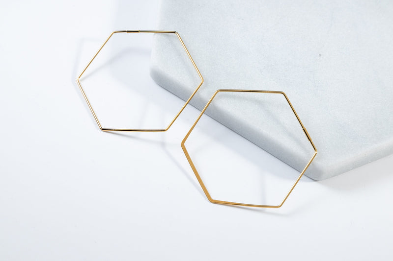 Hexagon Hoop earrings, Gold Dipped Hoops, large Silver Hoops, Basic Everyday Hoops, Geometric Hoops, Ready to ship gift