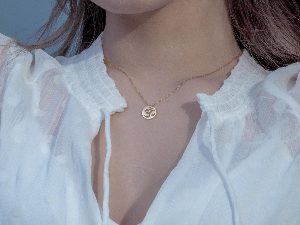 OM Symbol Charm Necklace, Simple gold OM charm, Yoga Lovers Gift, Spiritual jewelry, Gift for her. Meaningful Necklace