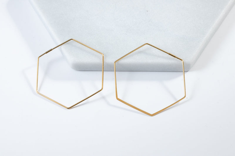 Hollow Hexagon Design Golden Hoop Earrings Elegant Style - Temu