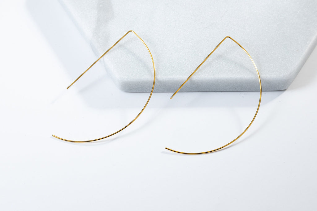 Dainty Semi Circle Hoops, Geometric Hoops Earrings, Thin Threader Earrings, Statement Hoops, Gift For her